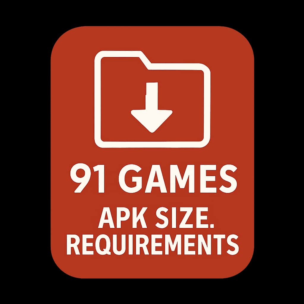 Badge representing APK size requirements for 91 Games.