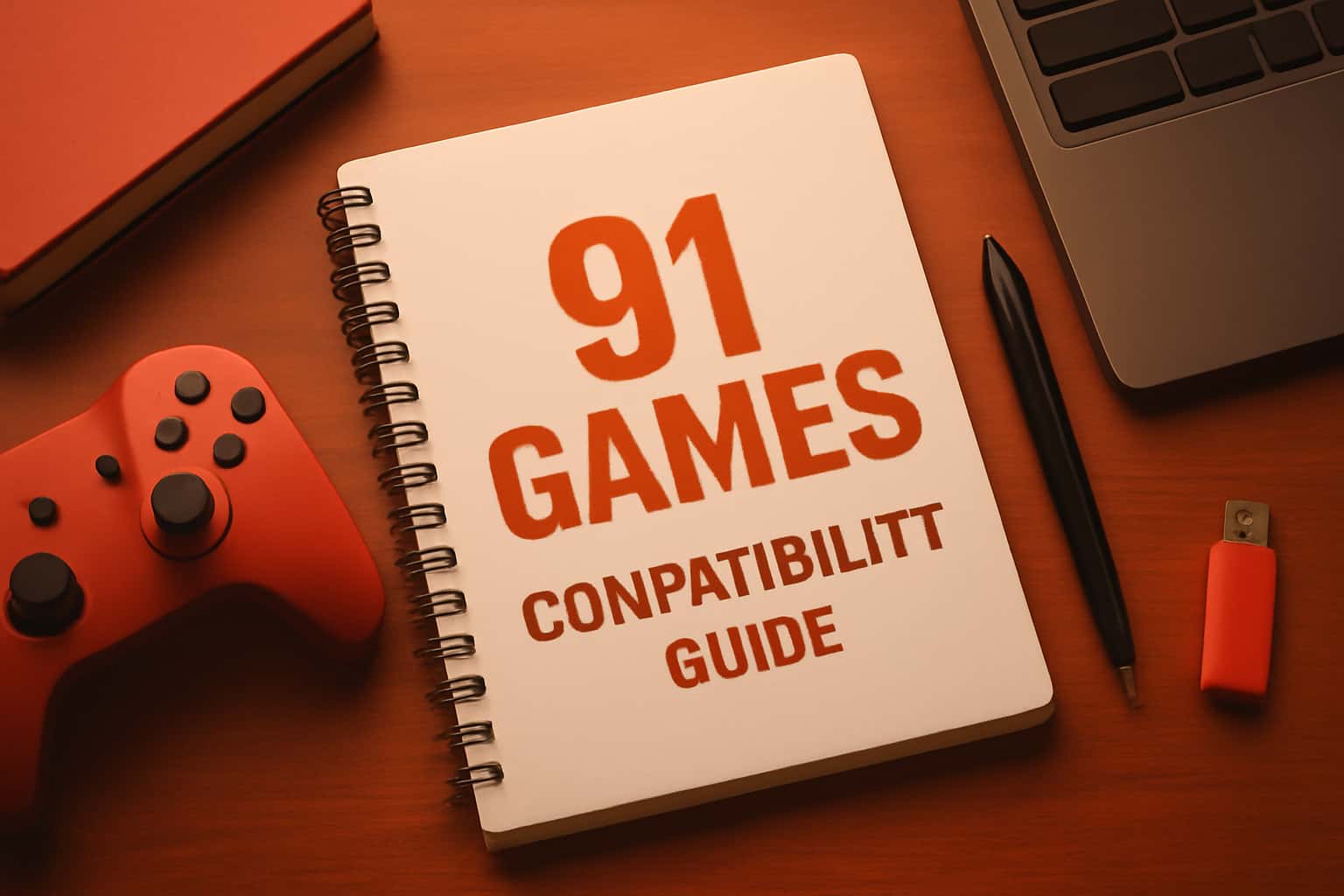 A futuristic scene depicting the 91 Games Compatibility Guide with clean typography.