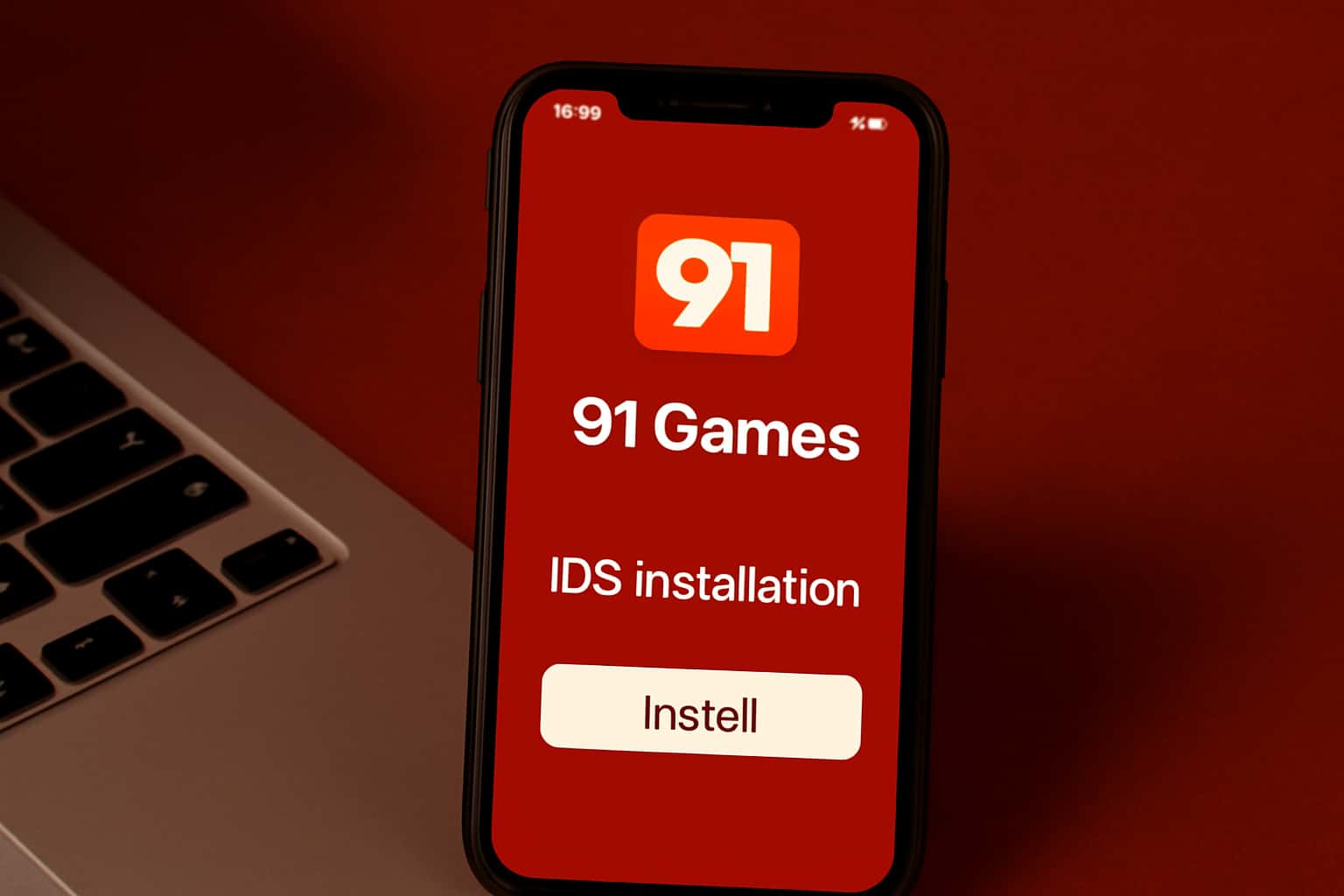 Informational scene depicting the installation process of 91 Games on iOS devices.