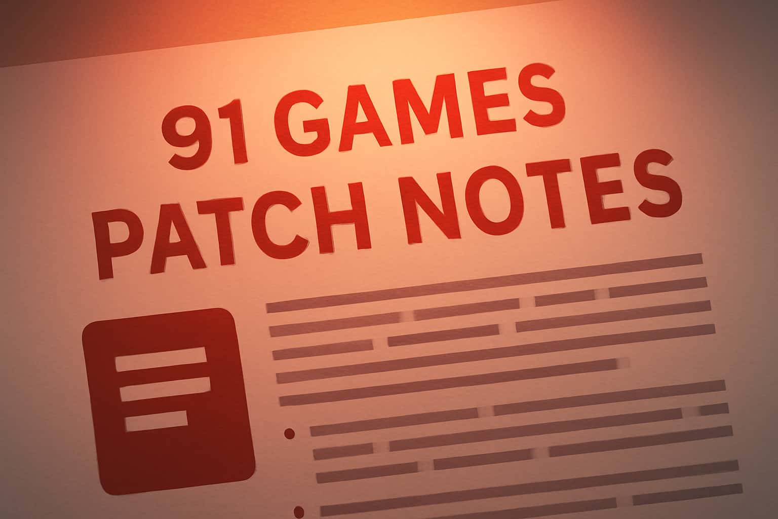 An informational scene featuring 91 Games Patch Notes.