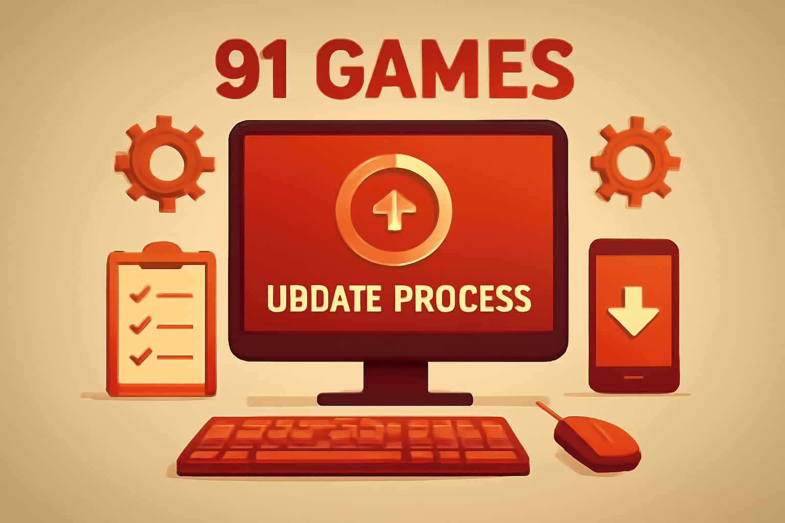 Informational scene representing the 91 Games Update Process.