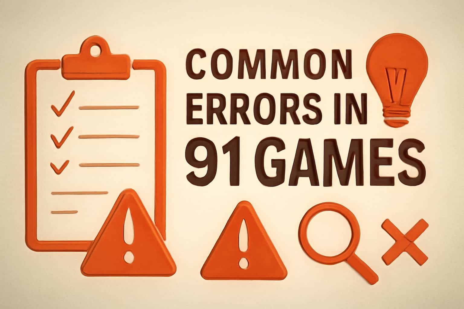 Informational scene depicting common errors in 91 Games.