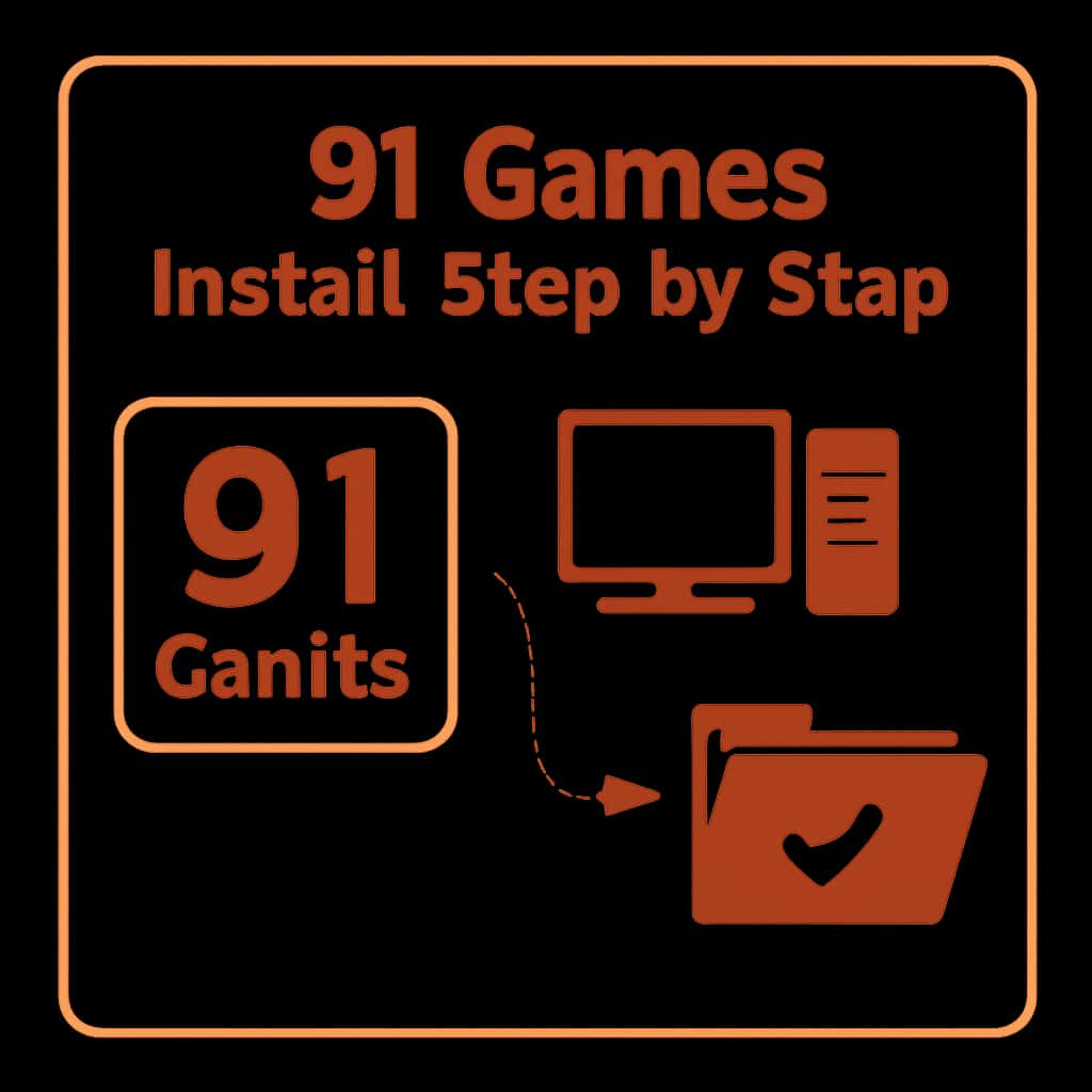 Diagram explaining installation steps for 91 Games