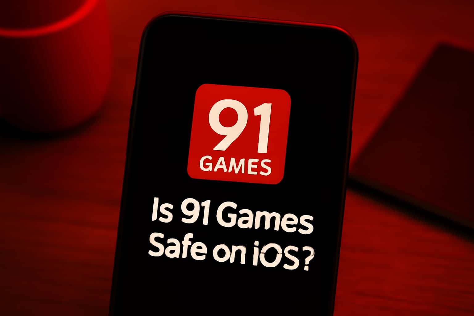 Informational image about the safety of 91 Games on iOS with the text 'Is 91 Games Safe on iOS?'